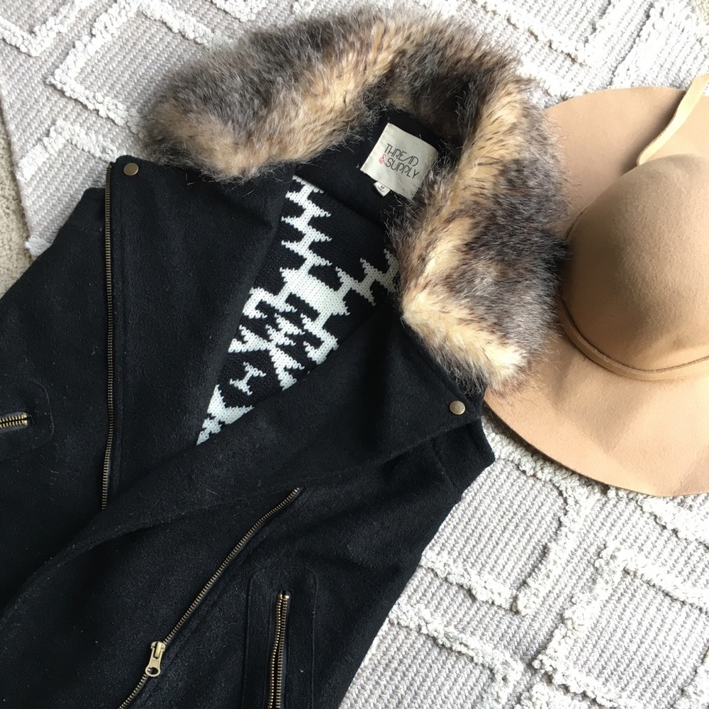 Thread & Supply Faux Fur Vest with Aztec Sweater